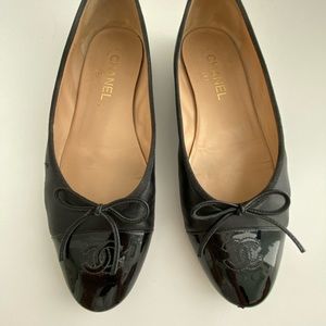 Chanel  Leather Cap Toe Ballerina Flats